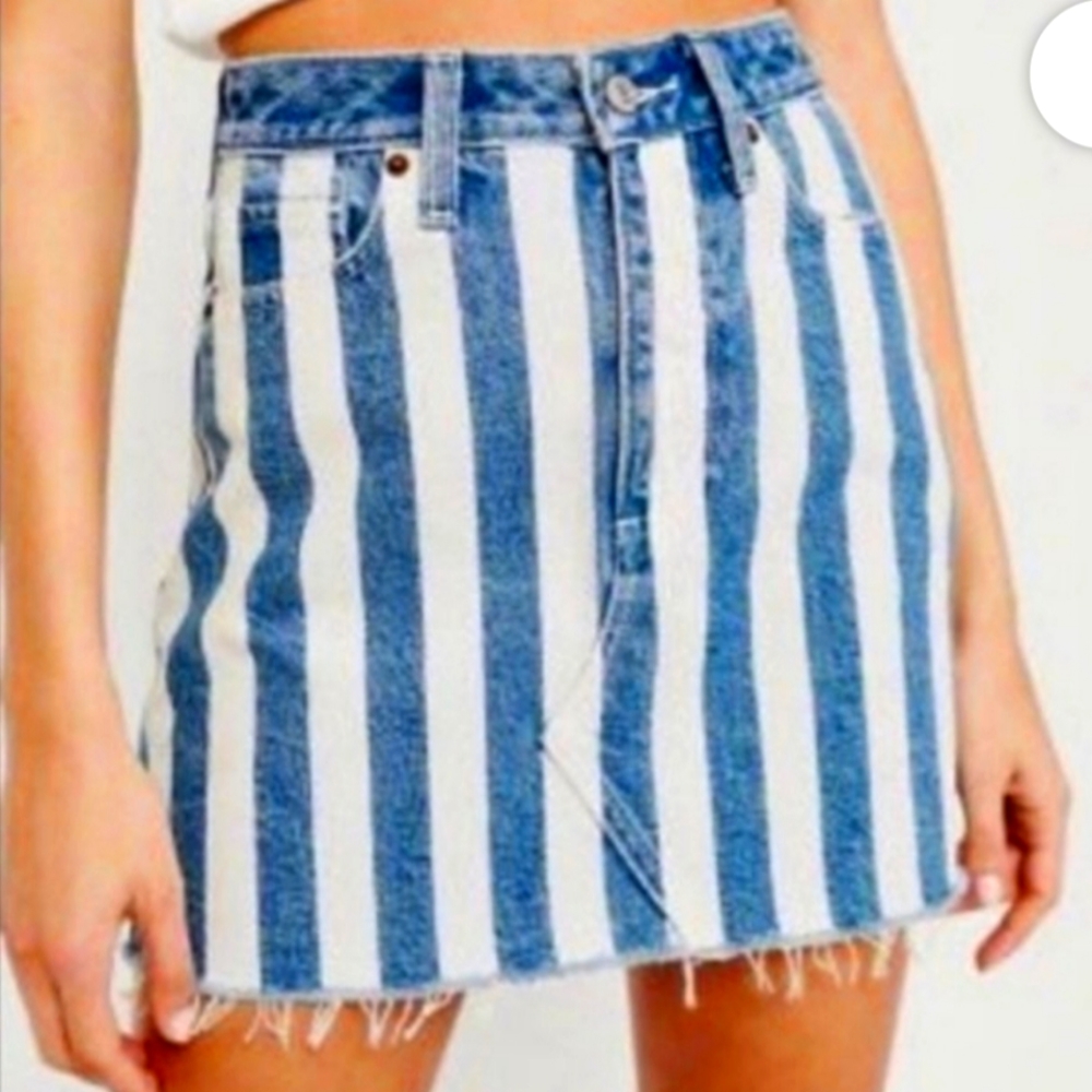 Blue and White Striped Denim Skirt